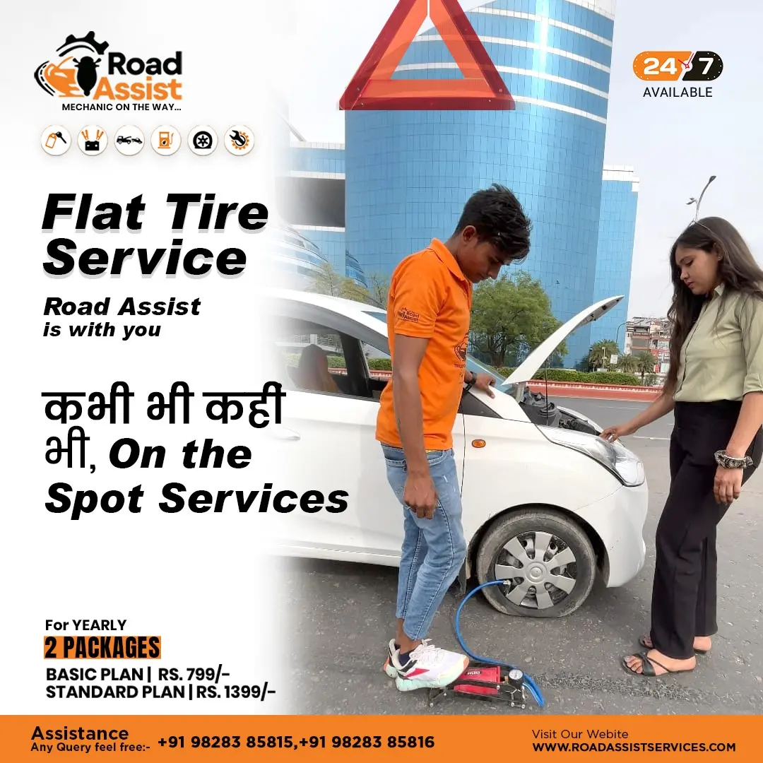 Flat tyre assistance in Jaipur — tubeless puncture repair or Stepney fitting